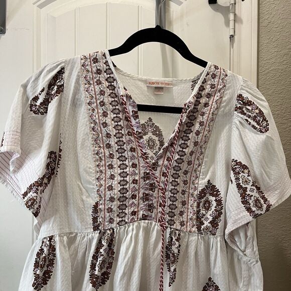 Knox Rose Paisley Embroidered Popover Peasant Top Tassels Boho Cottage Size M - Picture 2 of 10